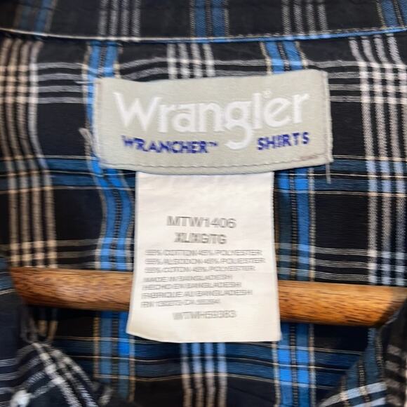 Wrangler Black and Blue Plaid Pearl Snap Western Shirt Men's Size XL - Picture 3 of 4